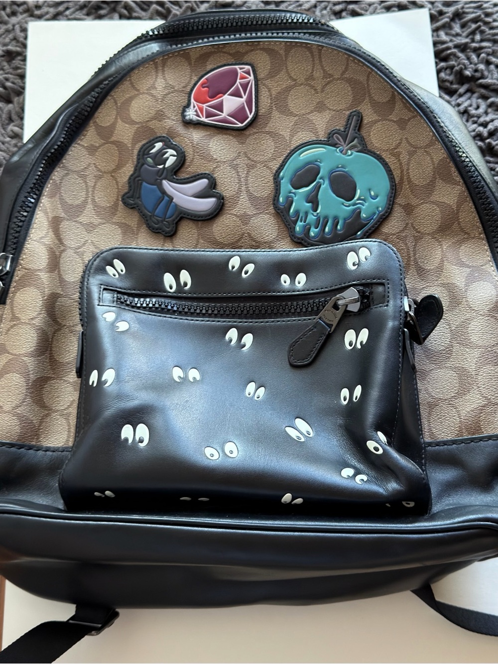 Coach Disney Snow White Monogram Backpack Colorful Enamel Patches